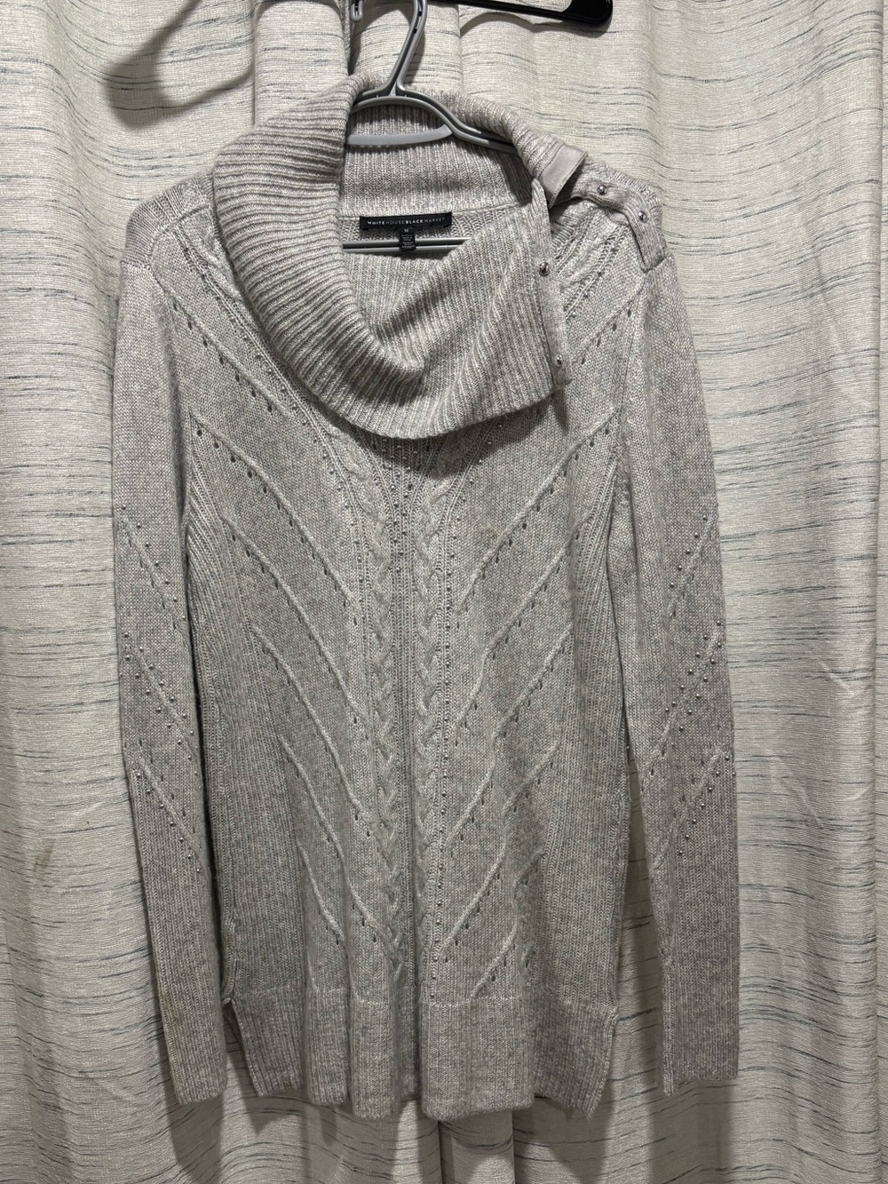 White House Black Market Light Gray Cowl Neck Cable Sweater